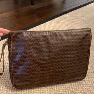 Mario Valentino Brown Logo Zipper Computer Pouch briefcase Made in Italy 🇮🇹